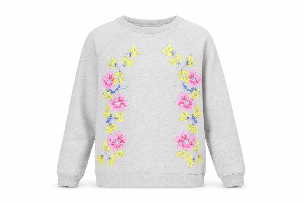Front view of Dickins & Jones Women's Grey Floral Pullover Sweatshirt M