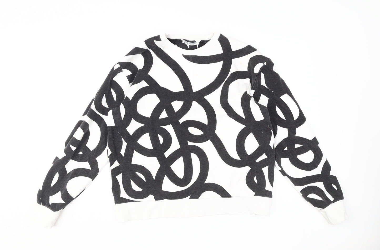 Zara Women's Black Geometric Print Pullover Sweatshirt, Size 12