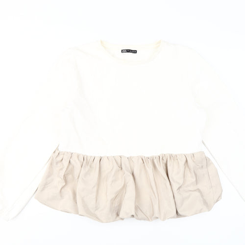 Zara Women's Ivory Beige Pullover Sweatshirt Size L