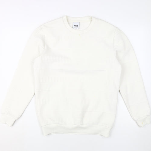 Zara Men's White Pullover Sweatshirt M - Stylish Knit