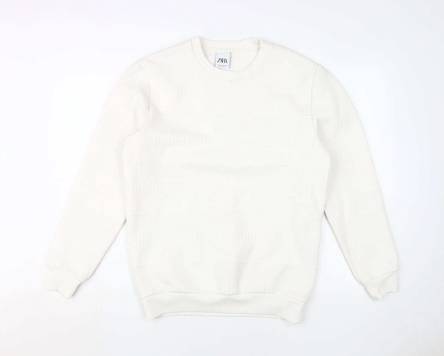 Zara Men's White Pullover Sweatshirt M - Stylish Knit