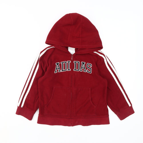 Adidas Boys Red Full Zip Hoodie - Size 5 Years