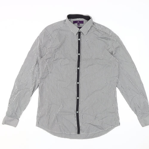 Next Men's Black Striped Dress Shirt 15.5 Slim Fit