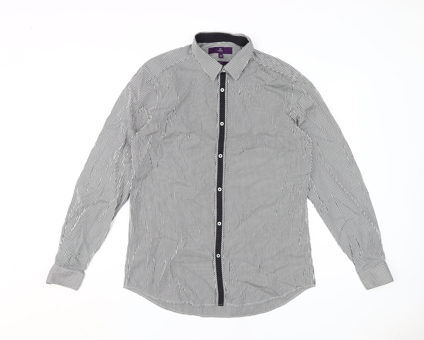 Next Men's Black Striped Dress Shirt 15.5 Slim Fit
