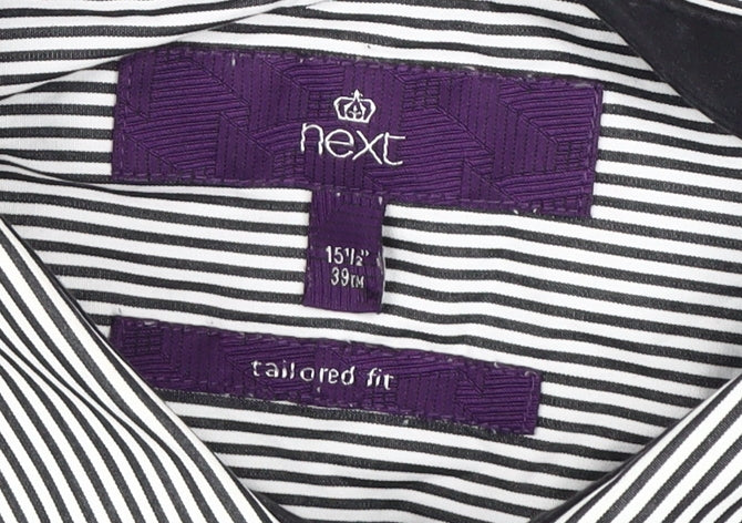 Next Men's Black Striped Dress Shirt 15.5 Slim Fit