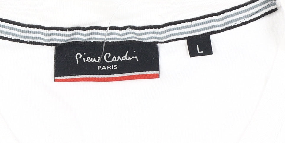 Pierre Cardin Men's L White V-Neck T-Shirt, Cotton