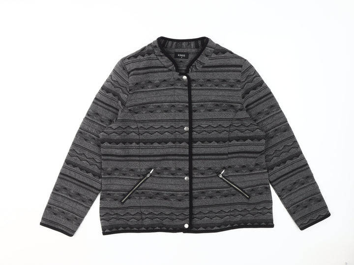 Klass Women's Black Grey Geometric Bomber Jacket Size 16