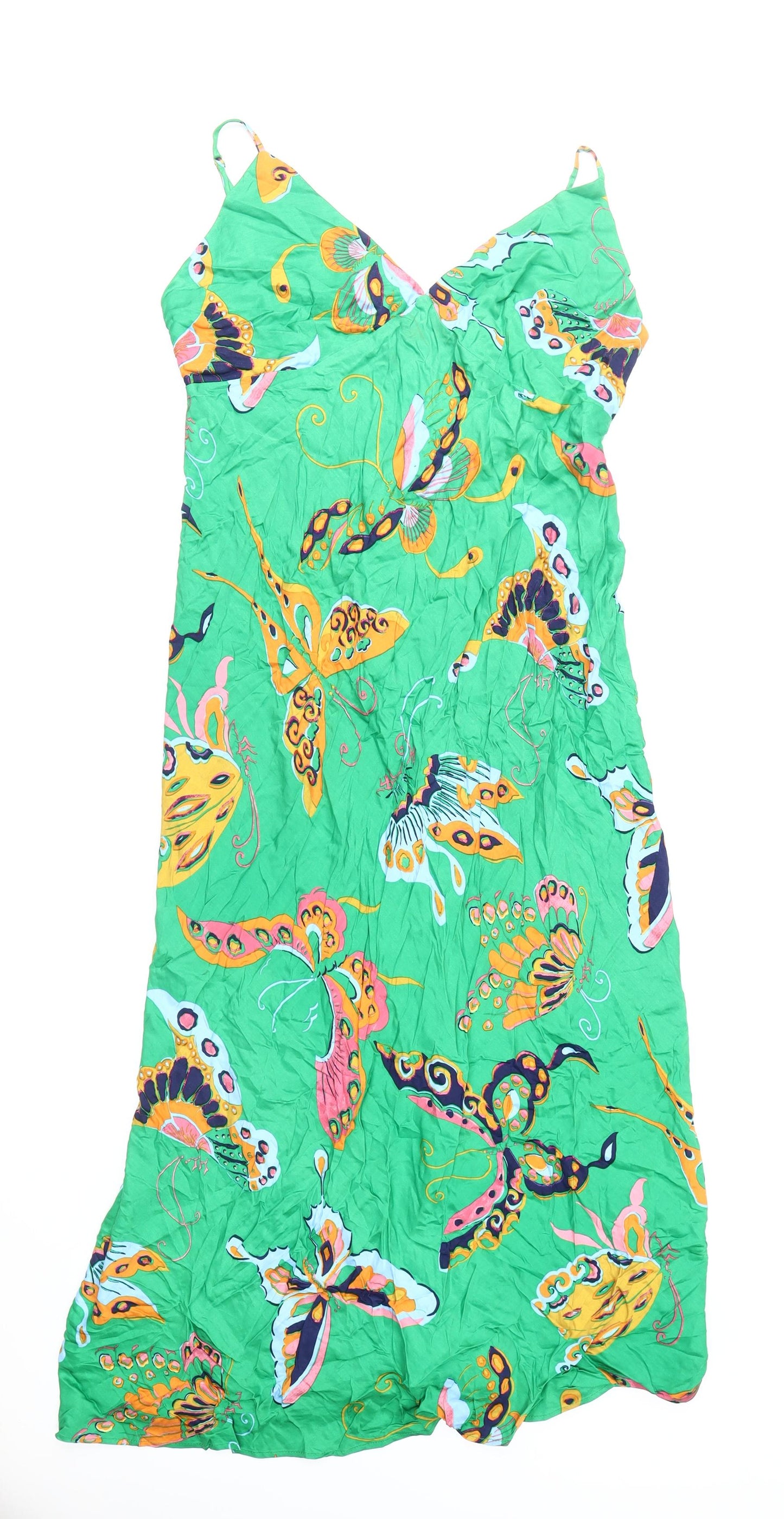 Women's Green H&M Slip Dress, Viscose, L, Butterfly Print