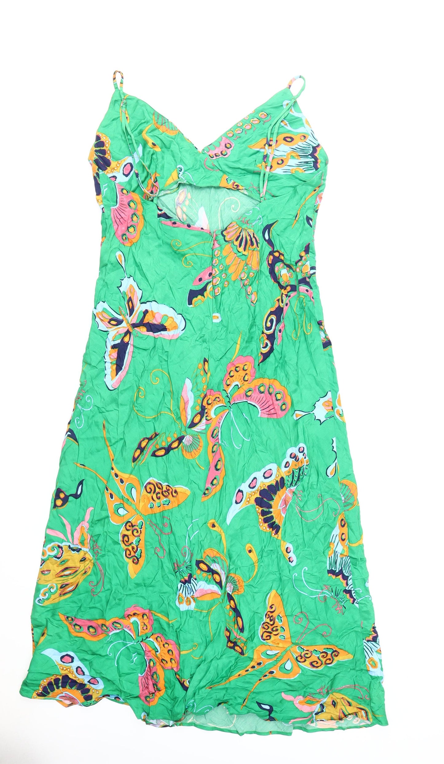 Women's Green H&M Slip Dress, Viscose, L, Butterfly Print