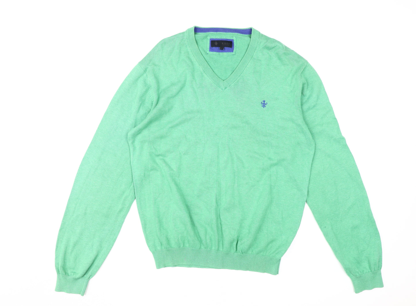 Riley Men's Green V-Neck Pullover Jumper Size L