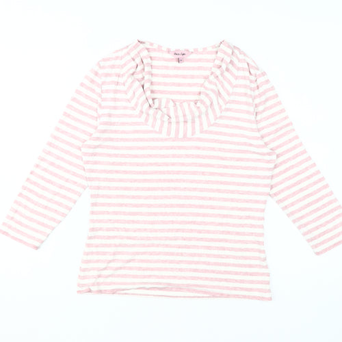 Phase Eight Women's Pink Striped T-Shirt, Size 14, Cowl Neck