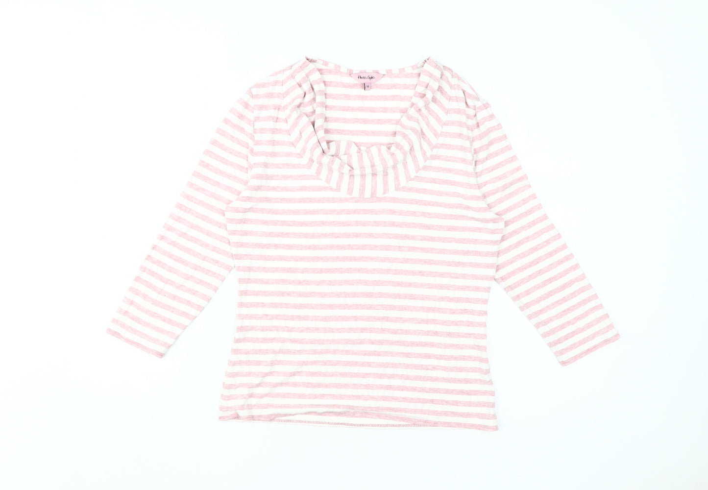 Phase Eight Women's Pink Striped T-Shirt, Size 14, Cowl Neck