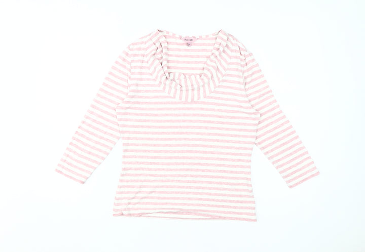 Phase Eight Women's Pink Striped T-Shirt, Size 14, Cowl Neck