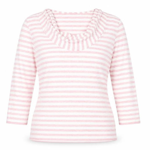 Phase Eight Women's Pink Striped T-Shirt, Size 14, Cowl Neck