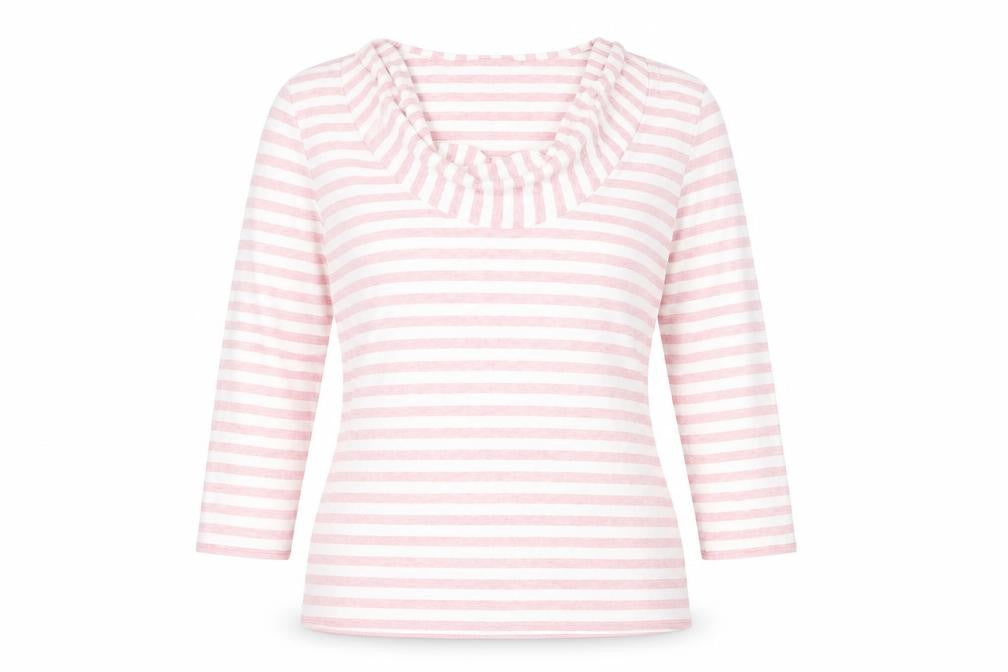 Phase Eight Women's Pink Striped T-Shirt, Size 14, Cowl Neck