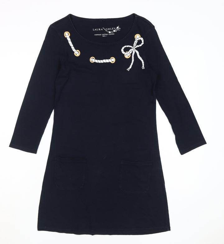 Laura Ashley Black Women's Dress Size 8, Bow Accent, Pockets