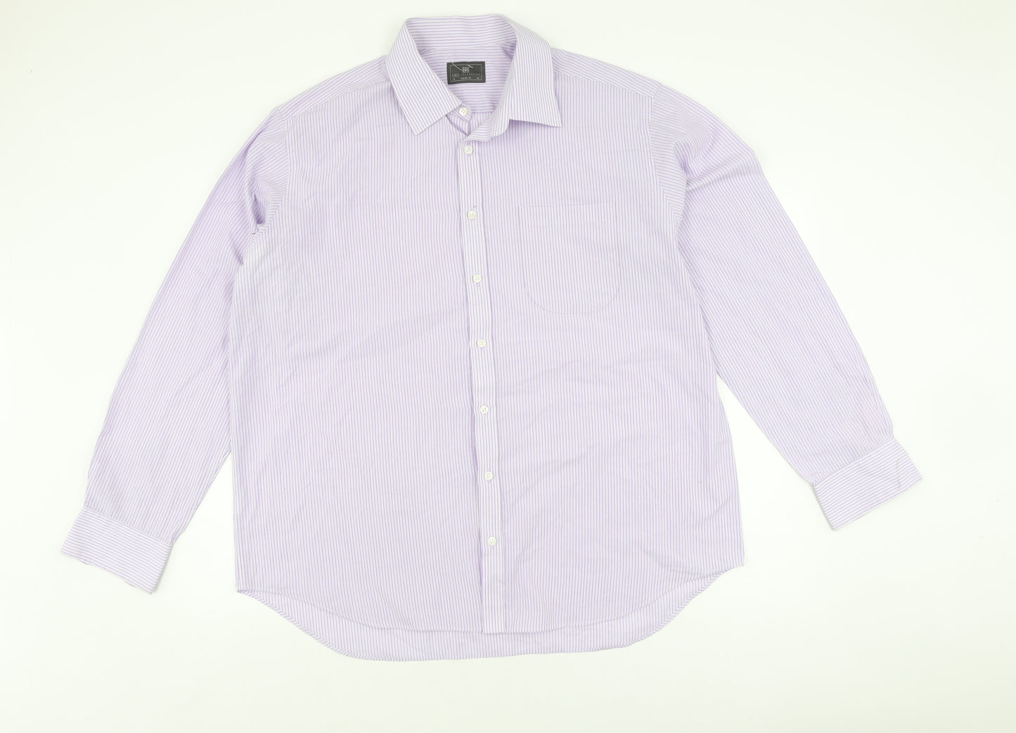 Marks and Spencer Men's Purple Striped Shirt, Size 18