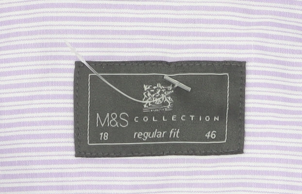 Marks and Spencer Men's Purple Striped Shirt, Size 18