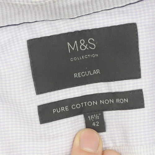 Marks and Spencer Men's White Check Regular Fit Shirt