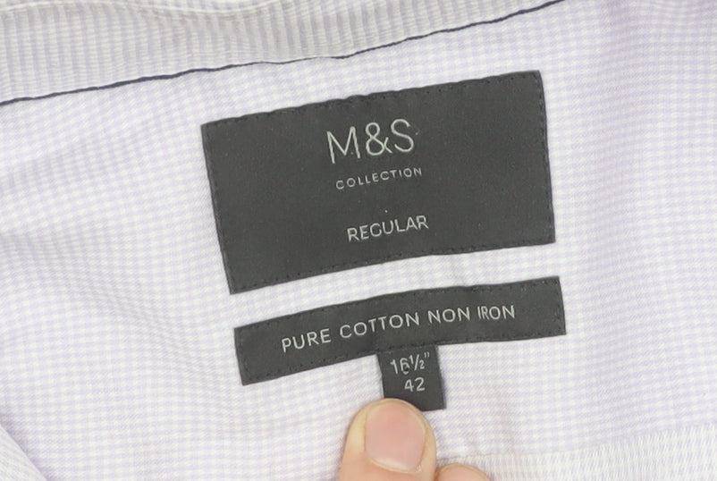 Marks and Spencer Men's White Check Regular Fit Shirt
