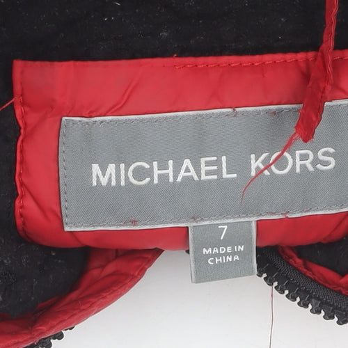 Michael Kors Boys Red Puffer Jacket - Size 7 Hooded Quilted Coat