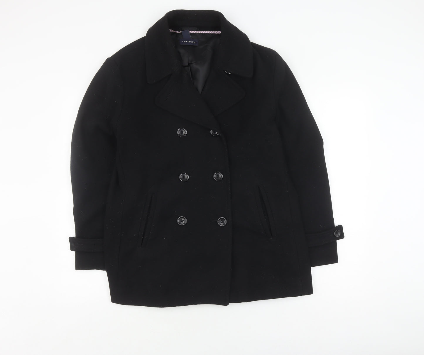 Lands' End Women's Black Wool Pea Coat Size 16