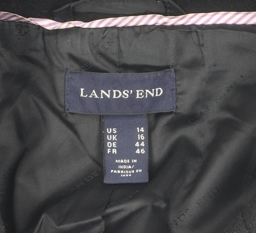 Lands' End Women's Black Wool Pea Coat Size 16