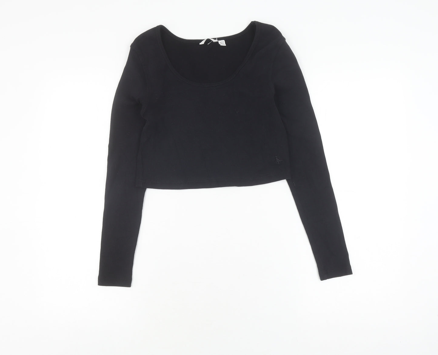 Jack Wills Women's Black Cropped Long Sleeve T-Shirt Size 12