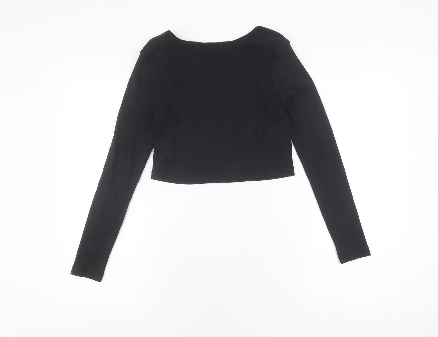 Jack Wills Women's Black Cropped Long Sleeve T-Shirt Size 12