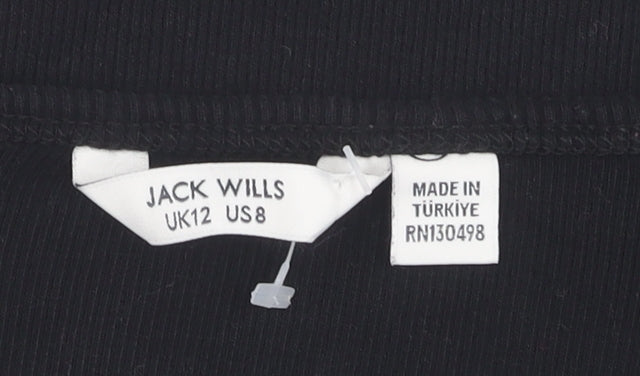 Jack Wills Women's Black Cropped Long Sleeve T-Shirt Size 12