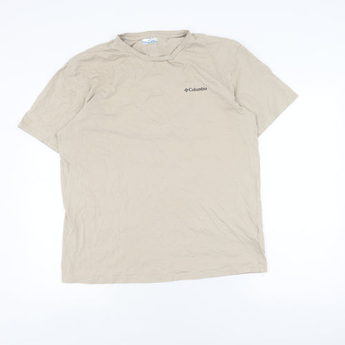 Columbia Beige Men's T-Shirt Size L Short Sleeve Logo