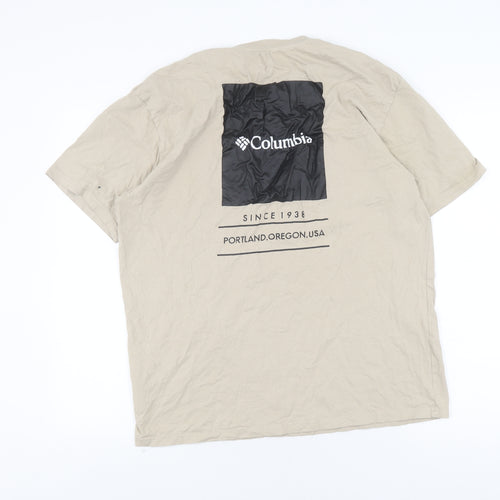 Columbia Beige Men's T-Shirt Size L Short Sleeve Logo