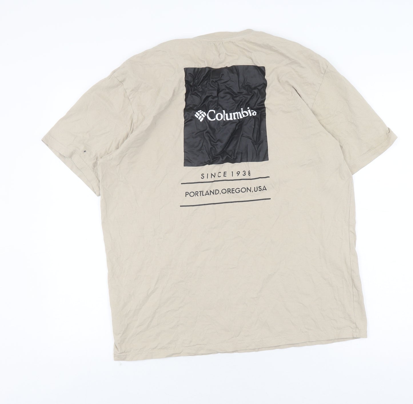 Columbia Beige Men's T-Shirt Size L Short Sleeve Logo