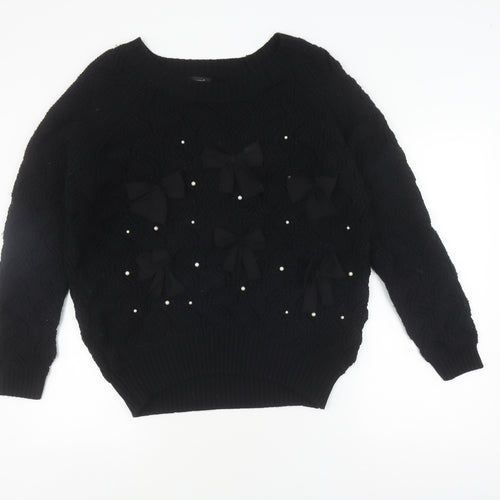 Jumpo Women's Black Cable-Knit Acrylic Pullover Jumper, Size L