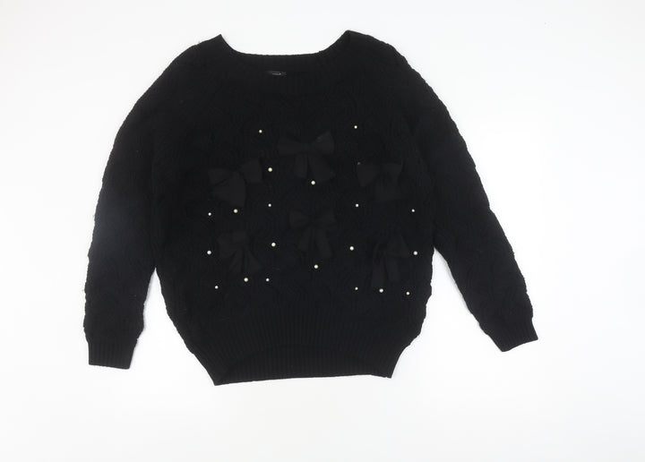 Jumpo Women's Black Cable-Knit Acrylic Pullover Jumper, Size L