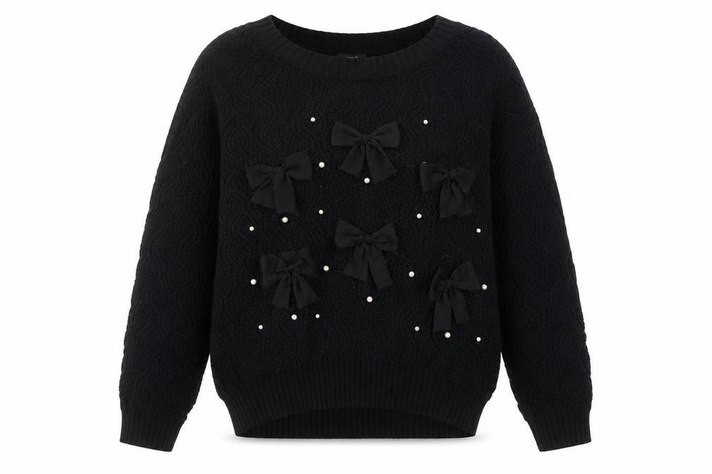 Front view of Jumpo Women's Black Cable-Knit Acrylic jumper, size L