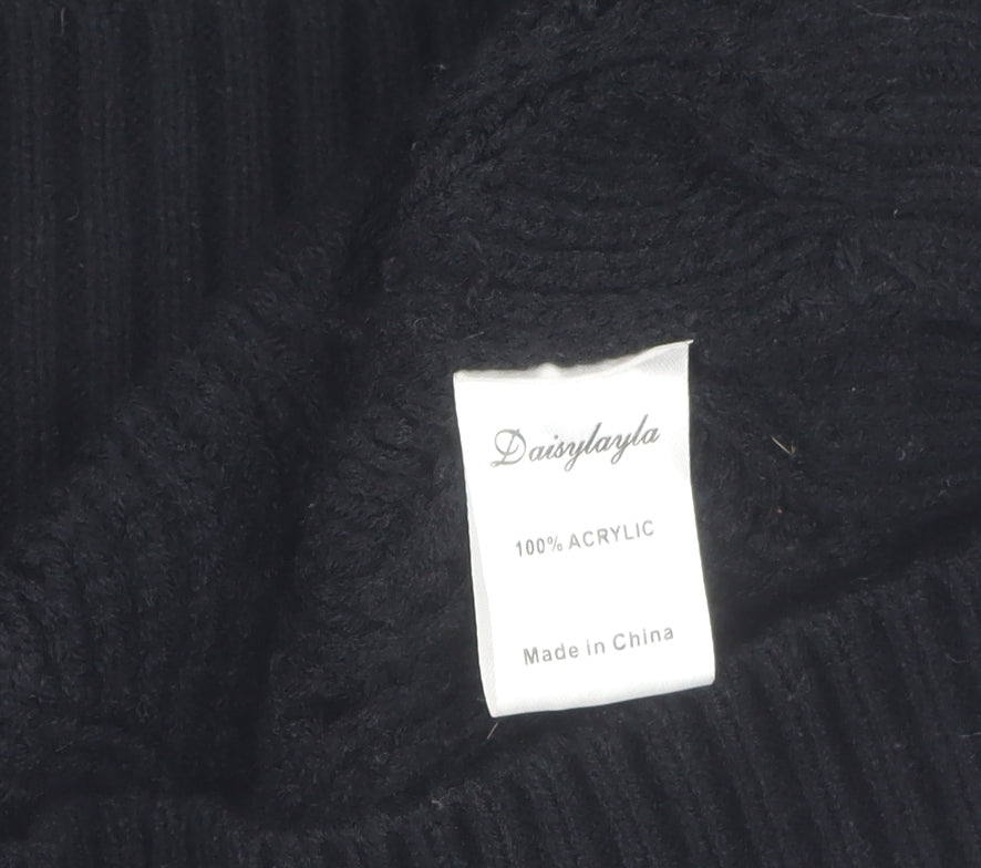Jumpo Women's Black Cable-Knit Acrylic Pullover Jumper, Size L