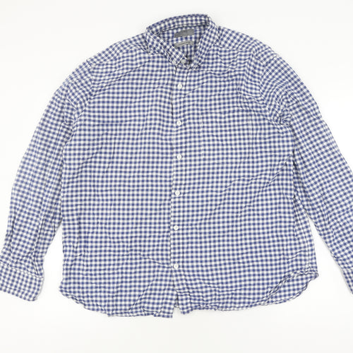 Marks and Spencer Men's Blue XL Checkered Button-Up Shirt
