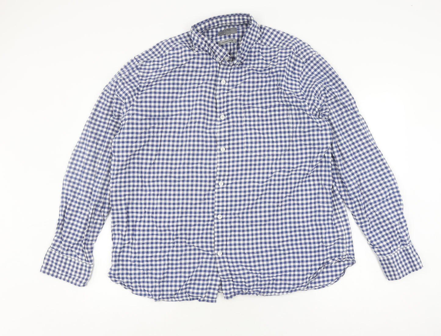 Marks and Spencer Men's Blue XL Checkered Button-Up Shirt