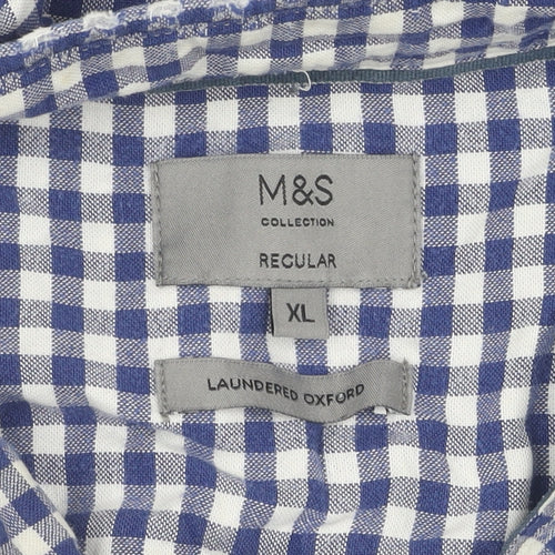Marks and Spencer Men's Blue XL Checkered Button-Up Shirt