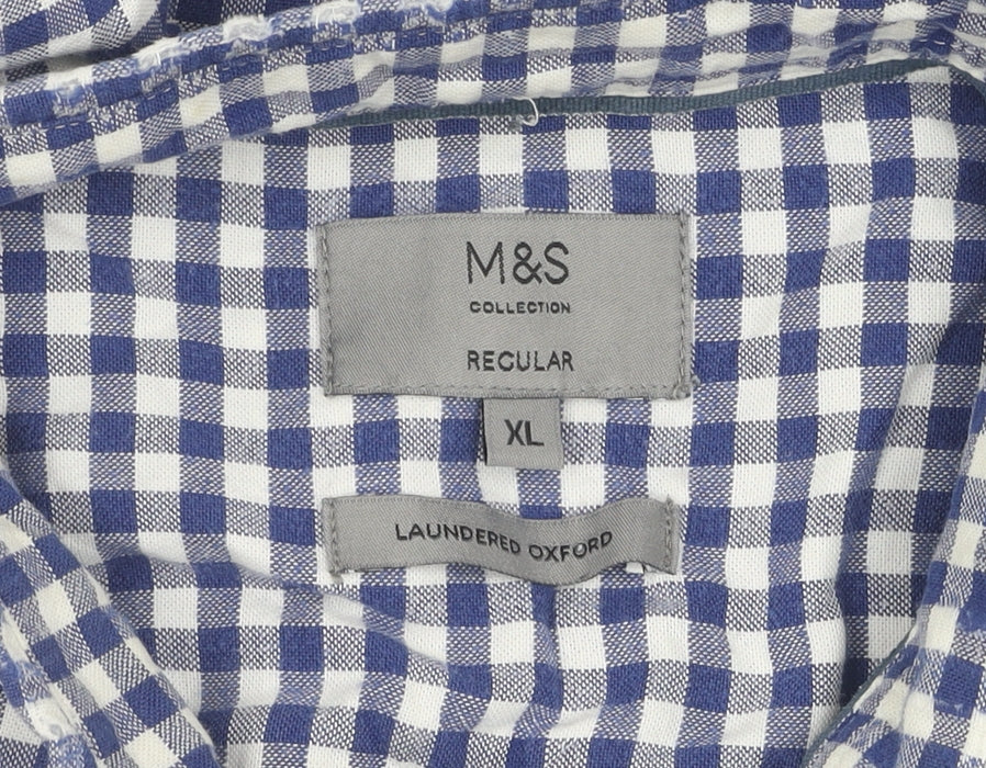 Marks and Spencer Men's Blue XL Checkered Button-Up Shirt