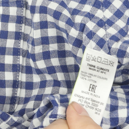 Marks and Spencer Men's Blue XL Checkered Button-Up Shirt