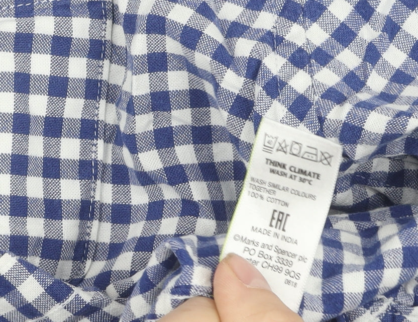 Marks and Spencer Men's Blue XL Checkered Button-Up Shirt