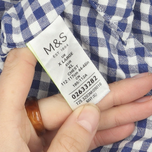 Marks and Spencer Men's Blue XL Checkered Button-Up Shirt