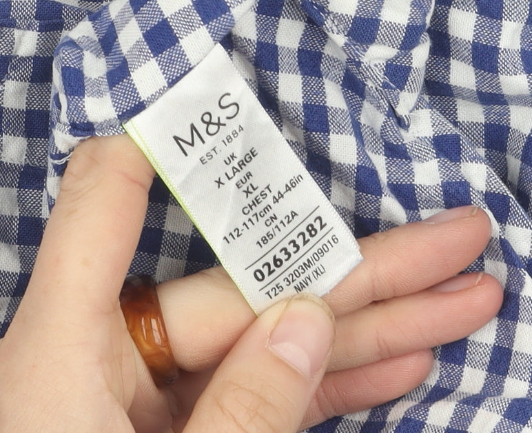 Marks and Spencer Men's Blue XL Checkered Button-Up Shirt