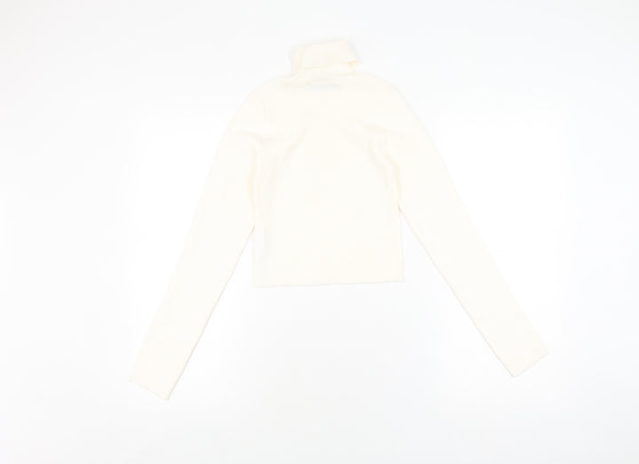 Bershka Women's Ivory Cropped Roll Neck Top S
