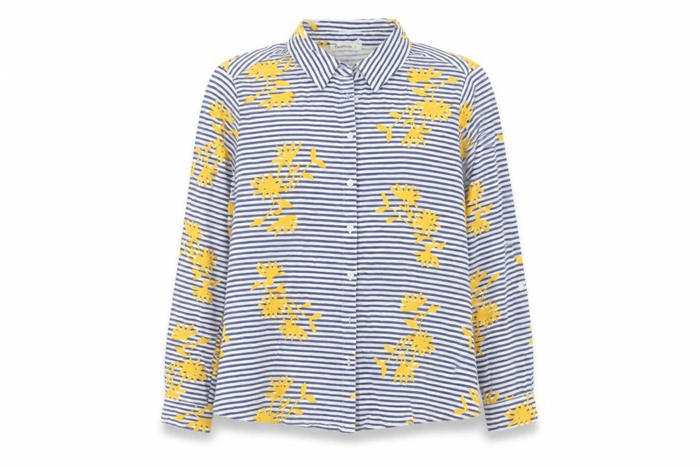 Front view of WoolOvers Women's Multicoloured Striped Blouse L