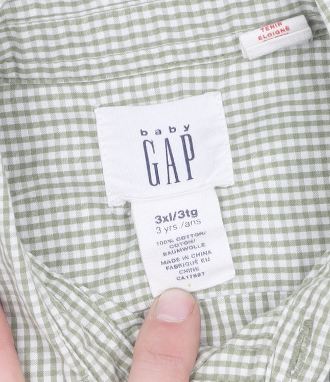 Gap Boys Green Check Button-Up Shirt, 3 Years, Long Sleeve