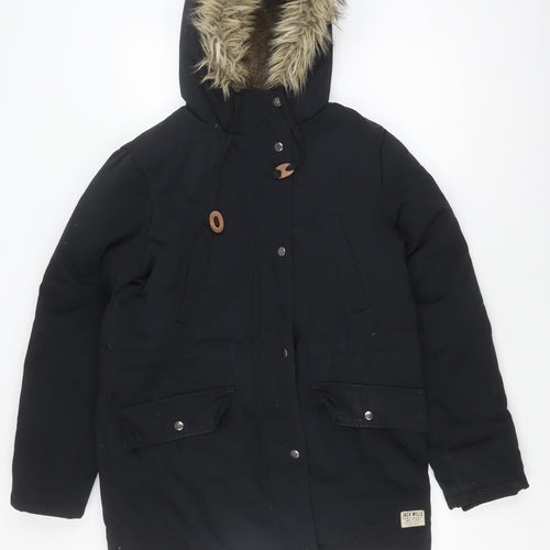 Jack Wills Women's Black Hooded Coat Size 10
