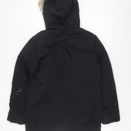 Jack Wills Women's Black Hooded Coat Size 10